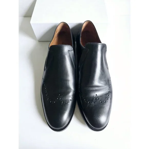 Allen Edmonds Lucca Black Leather Slip On Brogues Mens Dress Shoes Loafers 9 - Picture 5 of 11